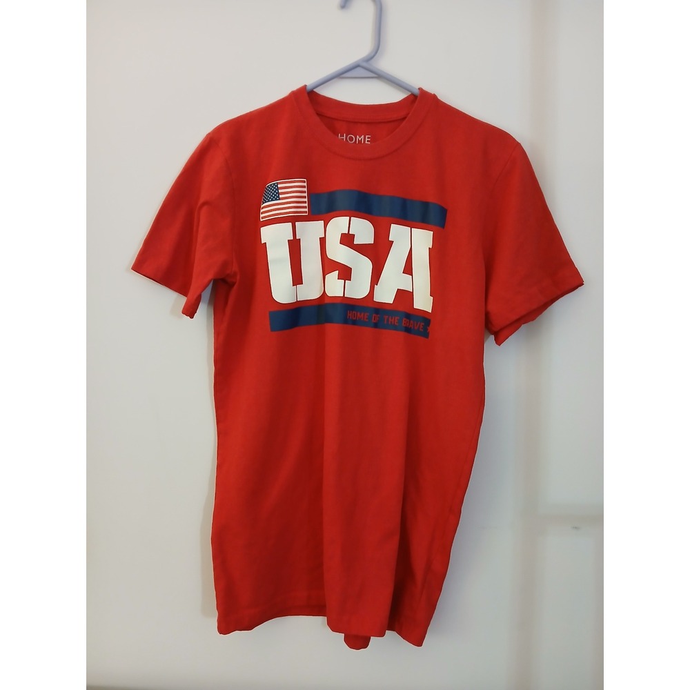 Home of the Brave Mens USA Graphic T-Shirt Red Short Sleeve Size M Patriotic